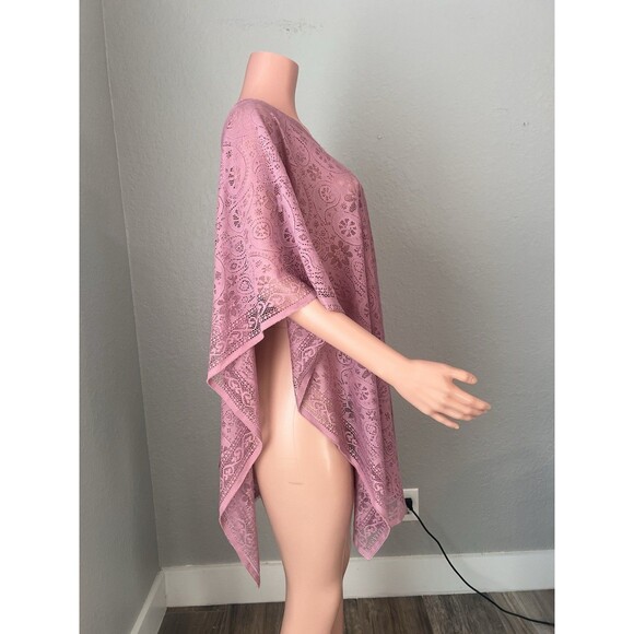 Peach pink Lace floral Open Front Kimono Beach Coverup Lightweight relaxed #211 - Picture 11 of 15